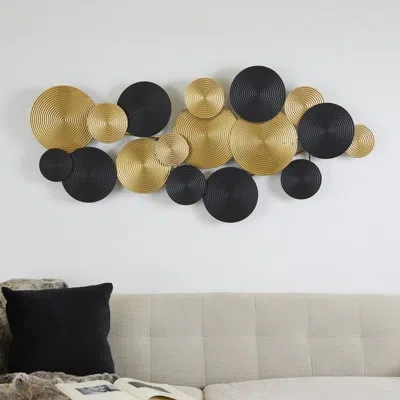 Cosmoliving By Cosmopolitan Metal Overlapping Textured Spiral Plate Gold Wall Decor With Black Accents In Black;gold