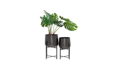 Cosmoliving By Cosmopolitan Modern Planters With Stand, Set Of 2 In Black