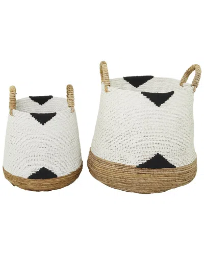 Cosmoliving By Cosmopolitan Set Of 2 Banana Leaf Handmade Triangle Details Storage Basket With Handl In White