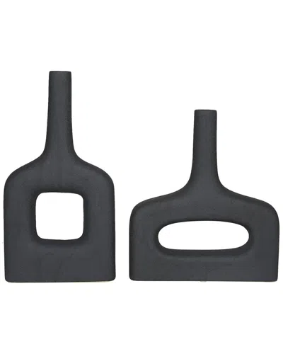Cosmoliving By Cosmopolitan Set Of 2 Ceramic Donut Shaped Vase In Black