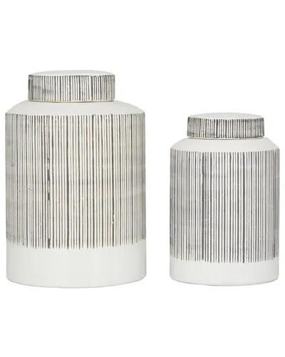 Cosmoliving By Cosmopolitan Set Of 2 Ceramic Jars In White