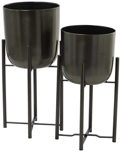 Cosmoliving By Cosmopolitan Set Of 2 Dome Planters With Stands In Black