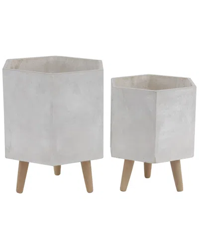 Cosmoliving By Cosmopolitan Set Of 2 Farmhouse Fiber Clay Planters With Stands