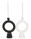 Cosmoliving By Cosmopolitan Set Of 2 Geometric Black Ceramic Ring Candle  Holder With Tapered Base In Black