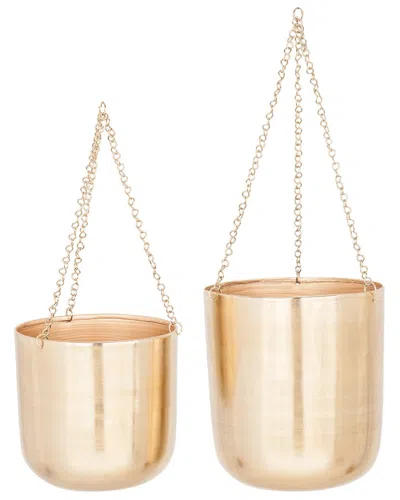 Cosmoliving By Cosmopolitan Set Of 2 Hanging Dome Wall Planters In Gold
