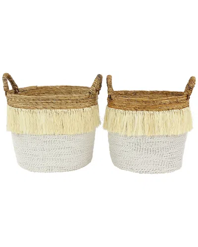 Cosmoliving By Cosmopolitan Set Of 2 Large Round Seagrass Baskets With Handles In Neutral