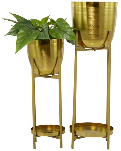 Cosmoliving By Cosmopolitan Set Of 2 Metal Planters With Stands In Gold