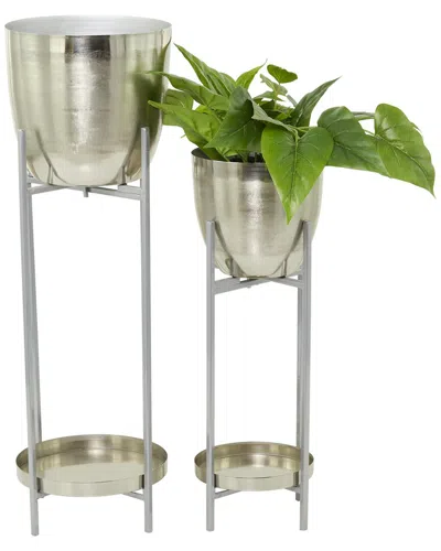 Cosmoliving By Cosmopolitan Set Of 2 Metal Planters With Stands In Metallic
