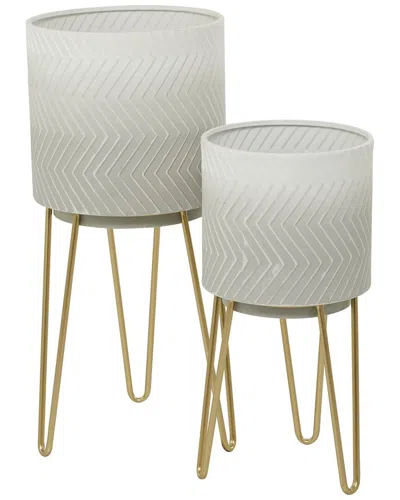 Cosmoliving By Cosmopolitan Set Of 2 Metal Planters With Stands In White