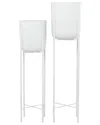 Cosmoliving By Cosmopolitan Set Of 2 Modern Round Metal Planter With Removable Stand In White