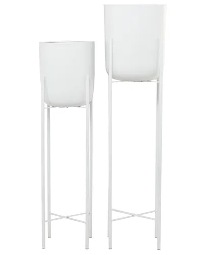 Cosmoliving By Cosmopolitan Set Of 2 Modern Round Metal Planter With Removable Stand In White