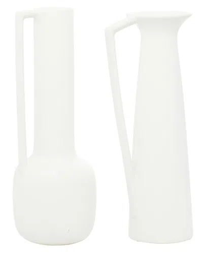 Cosmoliving By Cosmopolitan Set Of 2 Neutral Pitchers In White