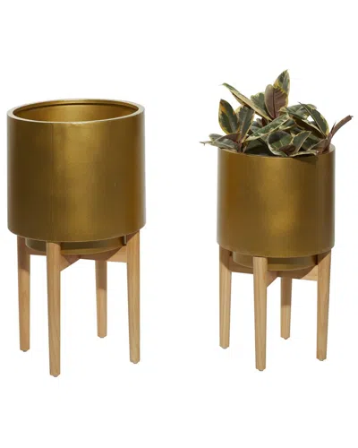 Cosmoliving By Cosmopolitan Set Of 2 Planters In Brown