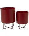 Cosmoliving By Cosmopolitan Set Of 2 Red Metal Indoor Outdoor Planter In Red