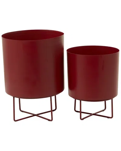 Cosmoliving By Cosmopolitan Set Of 2 Red Metal Indoor Outdoor Planter