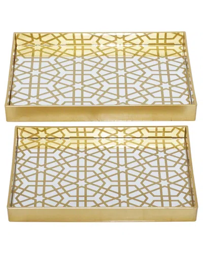 Cosmoliving By Cosmopolitan Set Of 2 Serving Trays In Gold