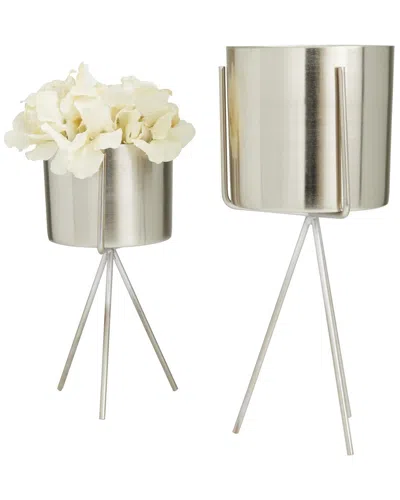 Cosmoliving By Cosmopolitan Set Of 2 Silver Planters
