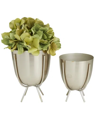 Cosmoliving By Cosmopolitan Set Of 2 Silver Planters