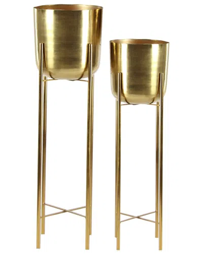 Cosmoliving By Cosmopolitan Set Of 2 Tall Dome Planters With Stands In Gold
