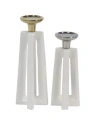 Cosmoliving By Cosmopolitan Set Of 2 White Ceramic Modern Candle Holder, 12", 14" In White