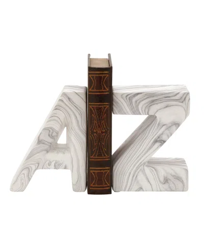 Cosmoliving By Cosmopolitan Set Of 2 White Dolomite Contemporary A Z Bookends, 6" X 8"