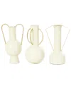 Cosmoliving By Cosmopolitan Set Of 3 Abstract Metal Decorative Vase In White