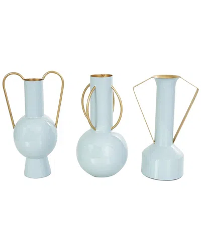 Cosmoliving By Cosmopolitan Set Of 3 Abstract Metal Enameled Decorative Vase In Blue