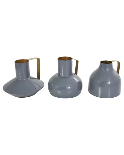 Cosmoliving By Cosmopolitan Set Of 3 Abstract Metal Enameled Decorative Vase In Blue