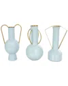 Cosmoliving By Cosmopolitan Set Of 3 Abstract Metal Enameled Decorative Vase In Blue