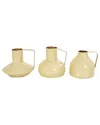Cosmoliving By Cosmopolitan Set Of 3 Abstract Metal Enameled Decorative Vase In Yellow