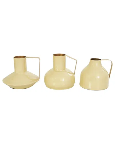 Cosmoliving By Cosmopolitan Set Of 3 Abstract Metal Enameled Decorative Vase In Yellow