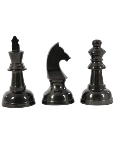Cosmoliving By Cosmopolitan Set Of 3 Chess Dark Grey Aluminum Sculpture With Knight