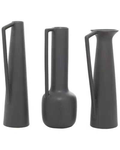 Cosmoliving By Cosmopolitan Set Of 3 Dark Grey Ceramics