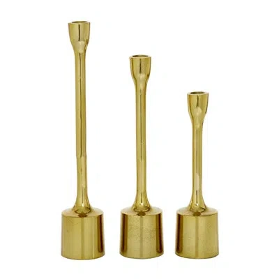Cosmoliving By Cosmopolitan Set Of 3 Gold Candle Holder 14", 12", 10"h