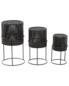 Cosmoliving By Cosmopolitan Set Of 3 Metal Planters In Black