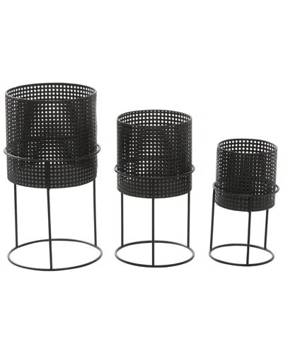 Cosmoliving By Cosmopolitan Set Of 3 Metal Planters In Black