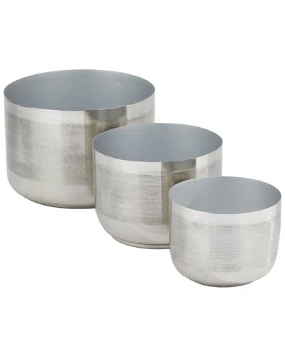 Cosmoliving By Cosmopolitan Set Of 3 Metal Planters In Silver