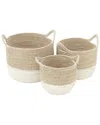 Cosmoliving By Cosmopolitan Set Of 3 Seagrass Handmade Two Toned Storage Basket With Handles In Brown