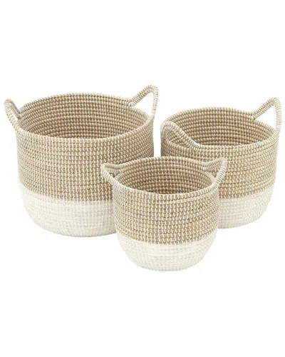 Cosmoliving By Cosmopolitan Set Of 3 Seagrass Handmade Two Toned Storage Basket With Handles In Brown