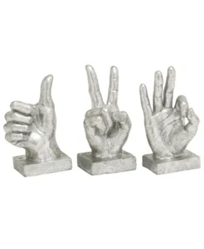 Cosmoliving By Cosmopolitan Set Of 3 Silver Polystone Traditional Hand Sculpture, 7", 7", 6" In Silver-tone
