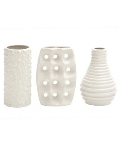 Cosmoliving By Cosmopolitan Set Of 3 White Stoneware Modern Vase, 5" X 8"