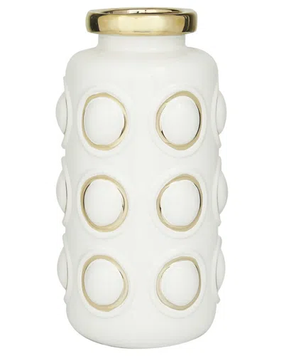 Cosmoliving By Cosmopolitan White Ceramic Vase With Gold Circle Accents