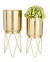 Cosmoliving Gold-tone Metal Planter With Removable Stand Set Of 2 In Gold