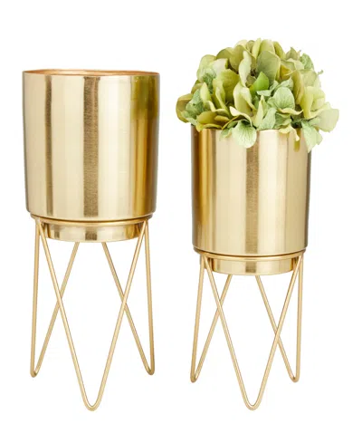 Cosmoliving Gold-tone Metal Planter With Removable Stand Set Of 2