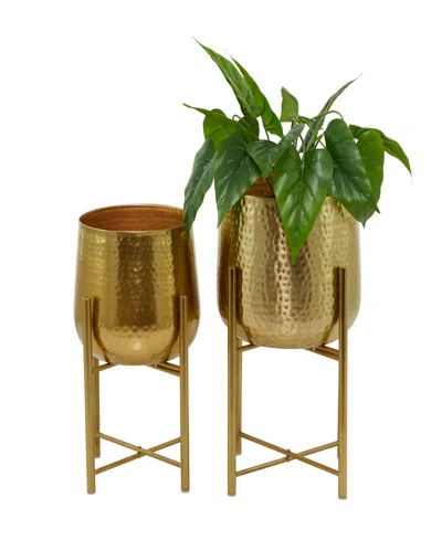 Cosmoliving Metal Deep Recessed Dome Planter With Removable Stand Set Of 2 In Gold