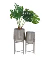 Cosmoliving Metal Deep Recessed Dome Planter With Removable Stand Set Of 2 In Silver