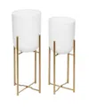Cosmoliving Metal Indoor Outdoor Dome Planter With Removable Stand Set Of 2 In White