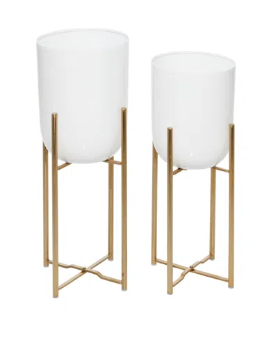 Cosmoliving Metal Indoor Outdoor Dome Planter With Removable Stand Set Of 2 In White