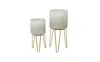 Cosmoliving Metal Modern Planters With Stand, Set Of 2 In White