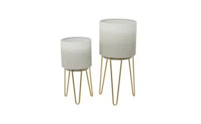 Cosmoliving Metal Modern Planters With Stand, Set Of 2 In White